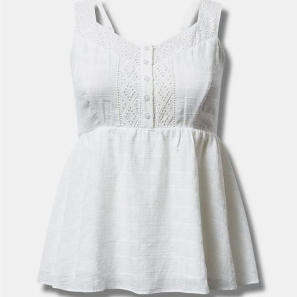 Torrid - Babydoll Cotton Window Pane Button Front Tank in Cloud Dancer White - Picture 13 of 13